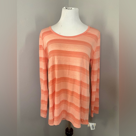 LuLaRoe Lynnae Long Sleeve Top NWT Orange Striped - Picture 7 of 7